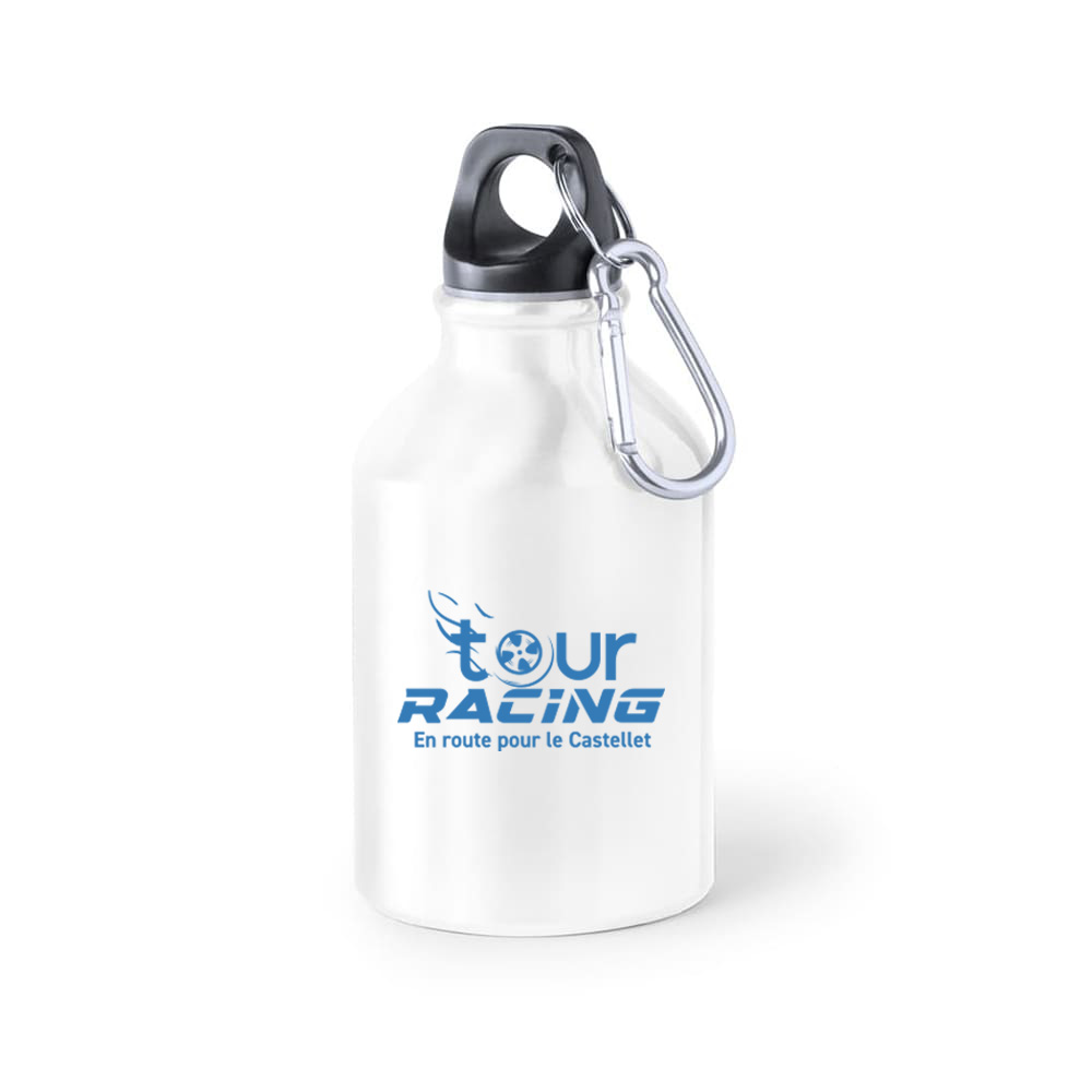 Bidón de metal pequeño de 330ml con mosquetón HENZO. 