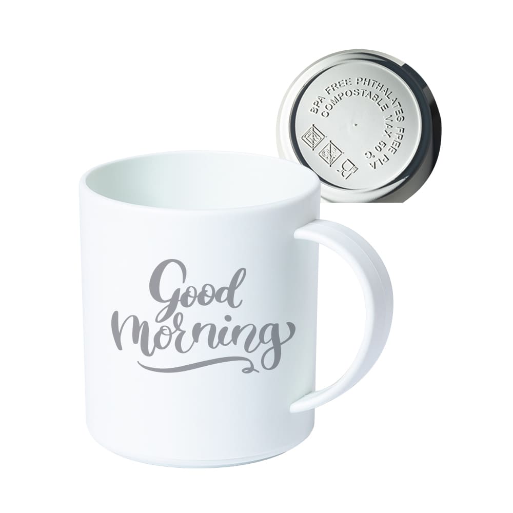Taza blanca de PLA reutilizable PLAMUG de 350ml