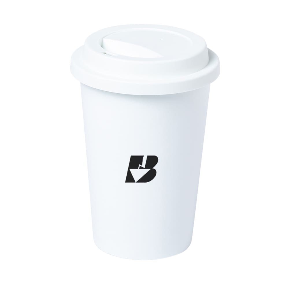 Vaso blanco con tapa reutilizable en PLA PLACUP de 450ml 