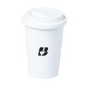 Vaso blanco con tapa reutilizable en PLA PLACUP de 450ml 